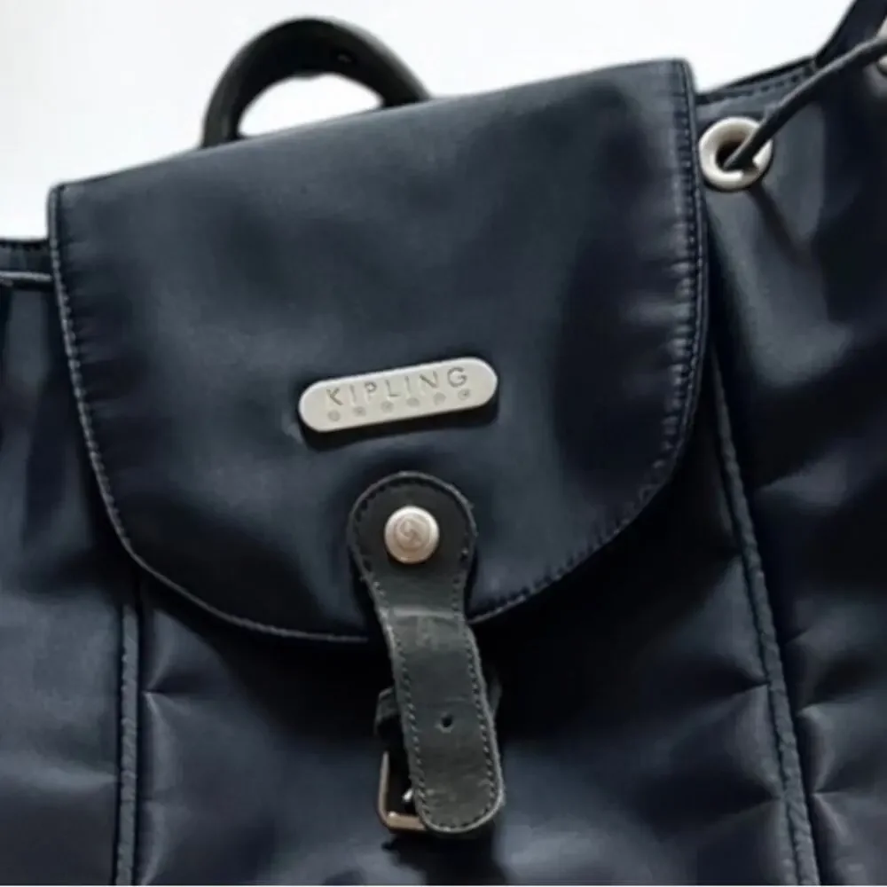 KIPLING Y2K Backpack Sling Bag VINTAGE Navy Blue Nylon Suede FAST SHIP 3270-5